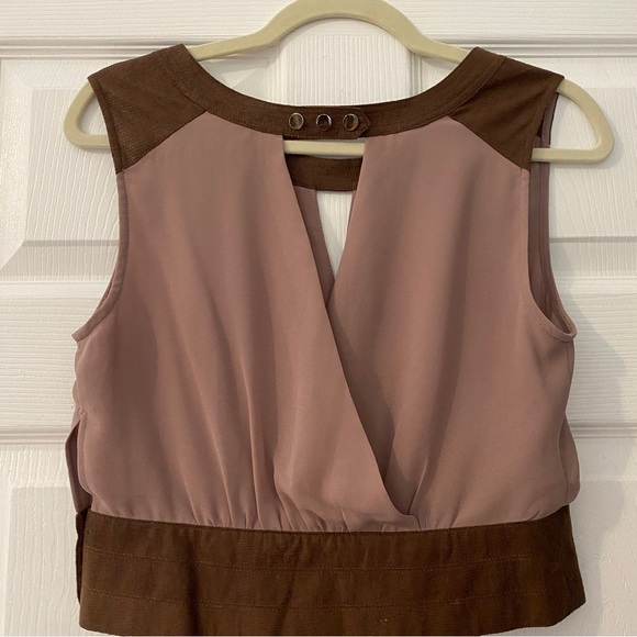 Double Zero Pleated Cross Front And Back Suede Leather Trim Crop Top - Picture 6 of 12